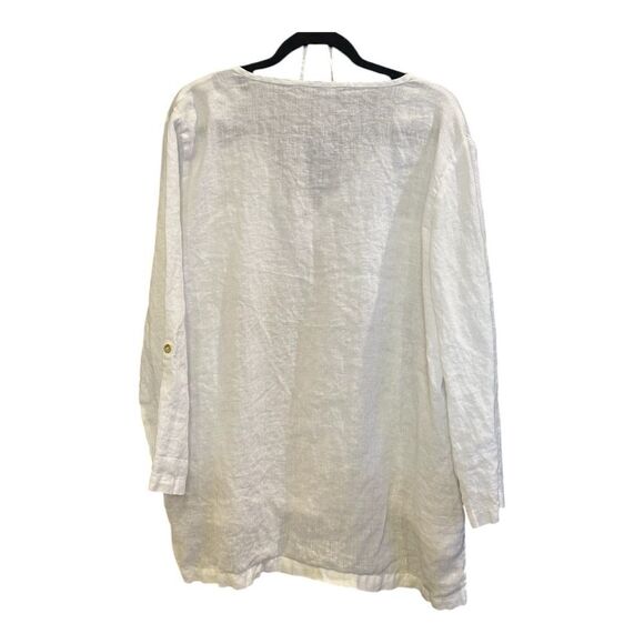 Ellen Tracy Company lace up front Chalk White Linen tunic SHIRT - Picture 6 of 12